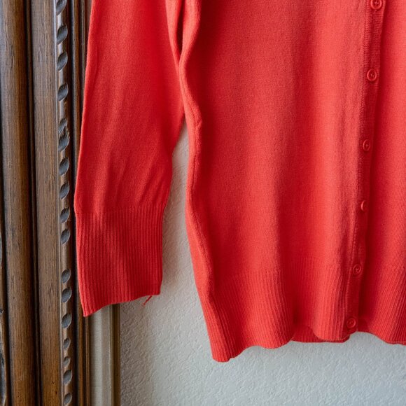 MAK Cardigan Sz L Peach Orange 3/4 Sleeve Button Up VNeck Sweater - Picture 4 of 7